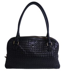 Vintage Intrecciato Shoulder Bag, Leather, Black, 10800108539NE, 2*